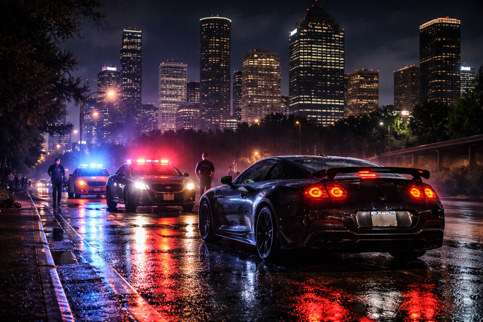 Houston street racing at night with police enforcement - racing on highway criminal defense lawyer